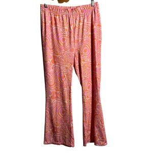 Cotton On Pink Orange Swirl Print Flared Leg Pants Sz L Psychedelic Retro Funky